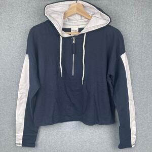 J1522 Exist Navy Blue White Stripes Cropped Hoodie Size Small